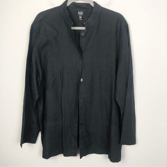 EILEEN FISHER | Linen Black Shirt Jacket Button Front Stand Up Collar Women’s 1X - Picture 1 of 8